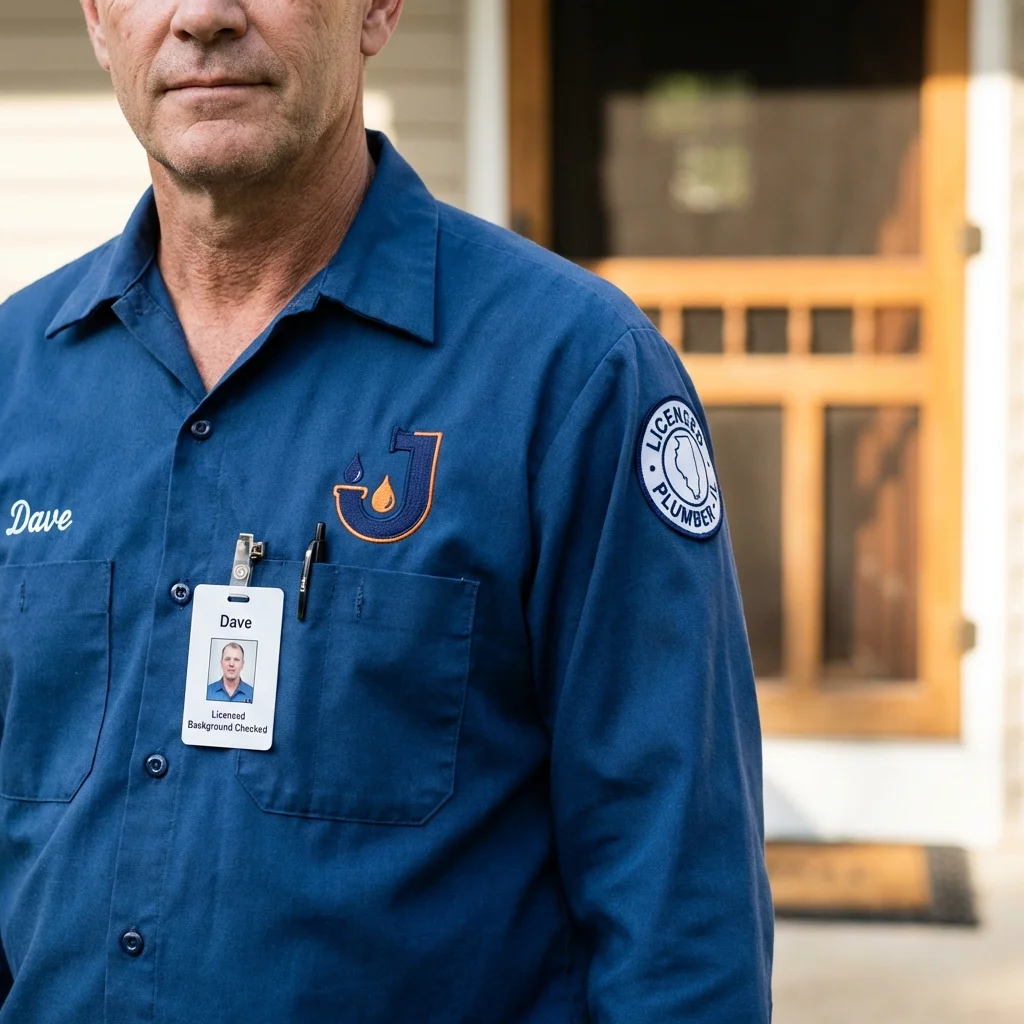 Licensed plumber showing ID badge in Diboll, TX