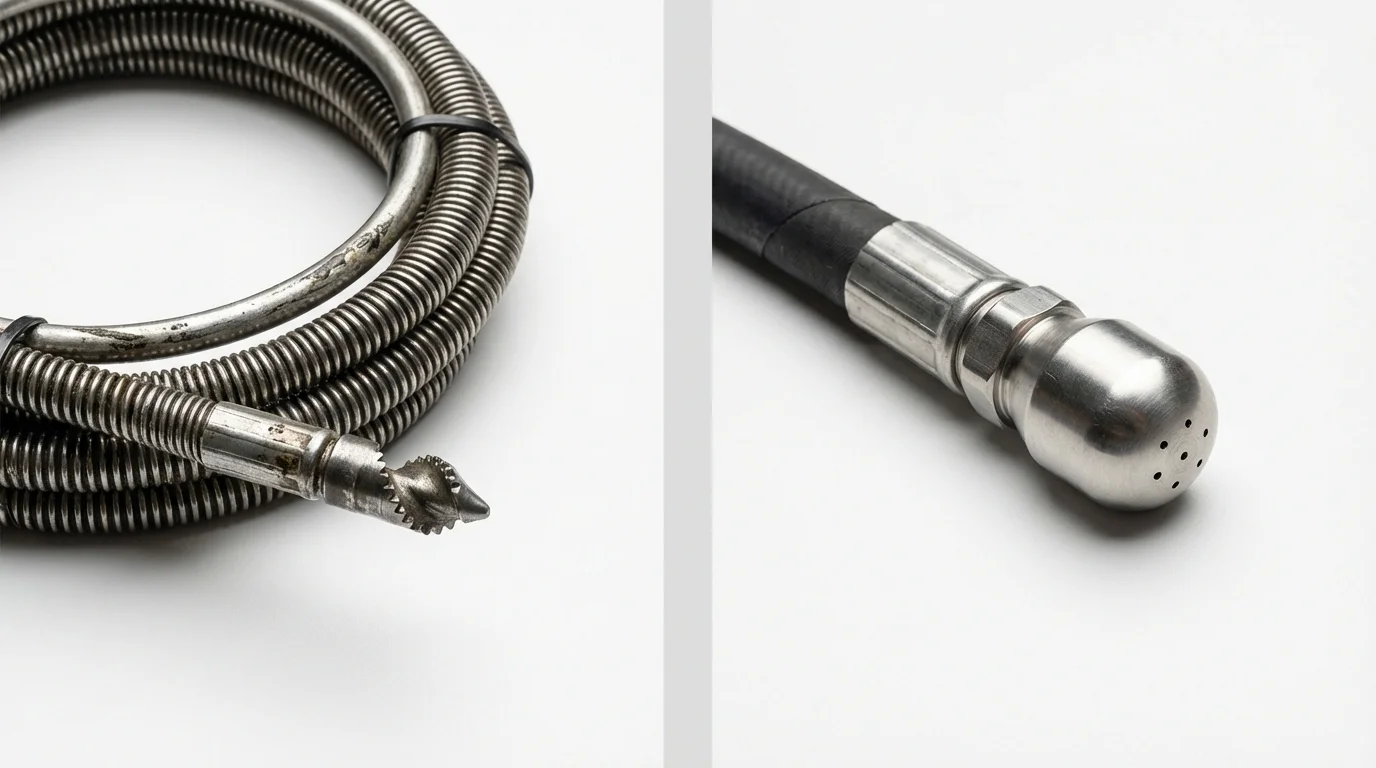 Drain snake cable and hydro jetting nozzle used for drain cleaning in Diboll, TX